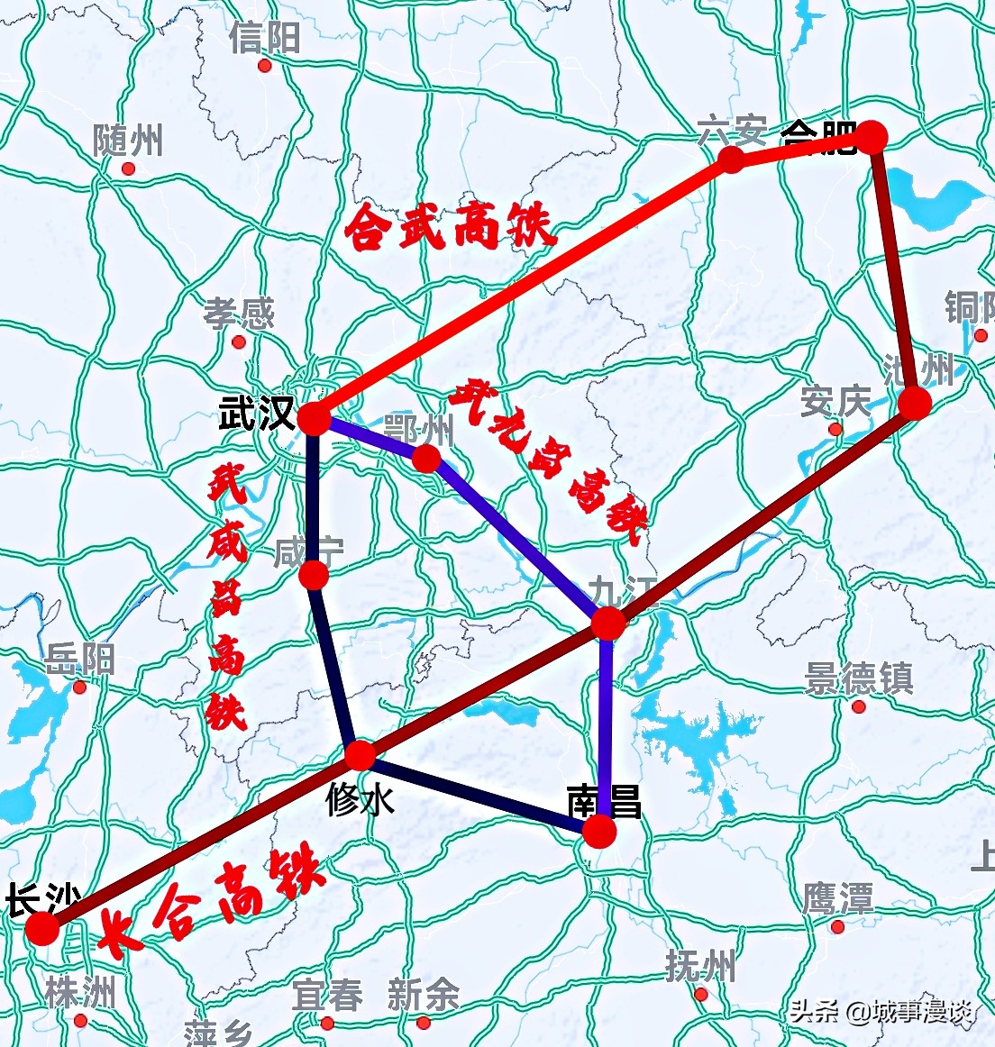 長江中游城市群，將新增4條時速350公里的高鐵，連通4大省會城市