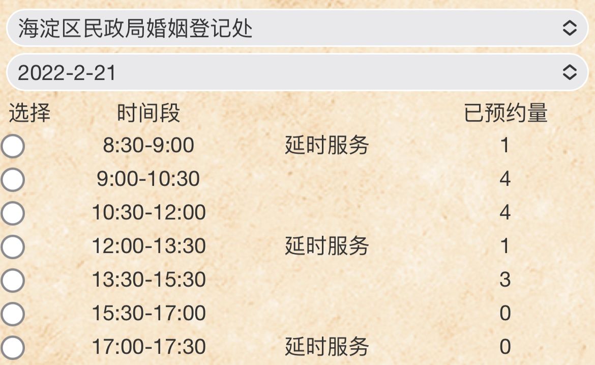 北京各區2月22日婚登預約火爆，多個時段已滿額