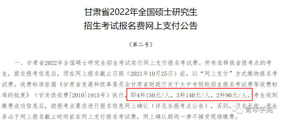全國各地考研報名費匯總